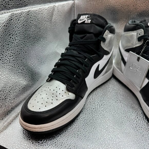 Size 12 Air Jordan 1 High OG Womens Black White Silver Toe‎ Sneaker CD0461-001 - Picture 3 of 12
